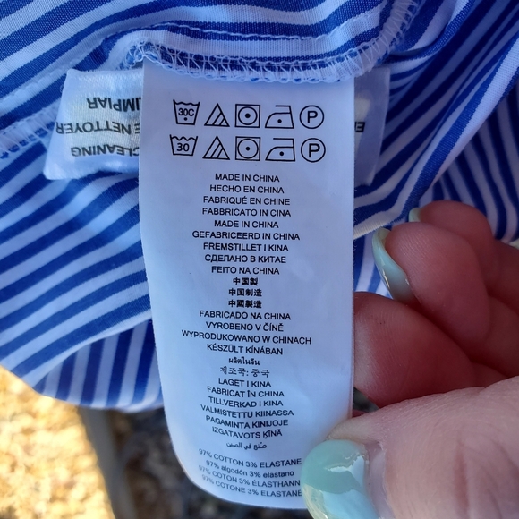 MICHAEL KORS Blue & White Pinstripe Cold Shoulder Mini Dress Women's Size 4 NWOT - Picture 8 of 15